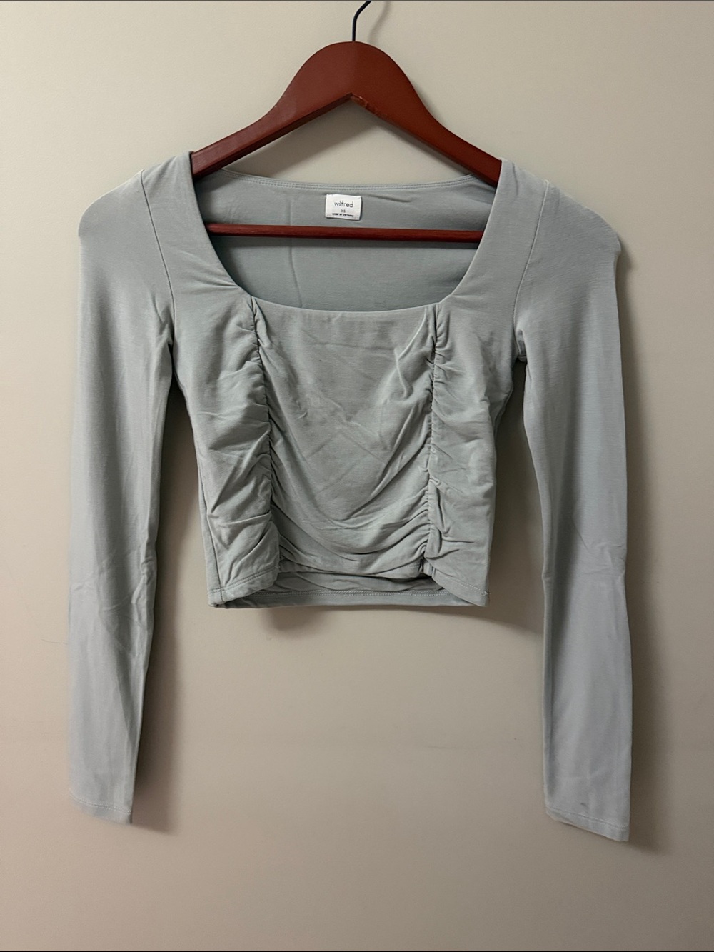 Wilfred Sage Ruched Square-Neck Long Sleeve Crop Top